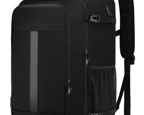 PUSLOM Handgepäck Rucksack 48L Schwarz 55x35x25 cm